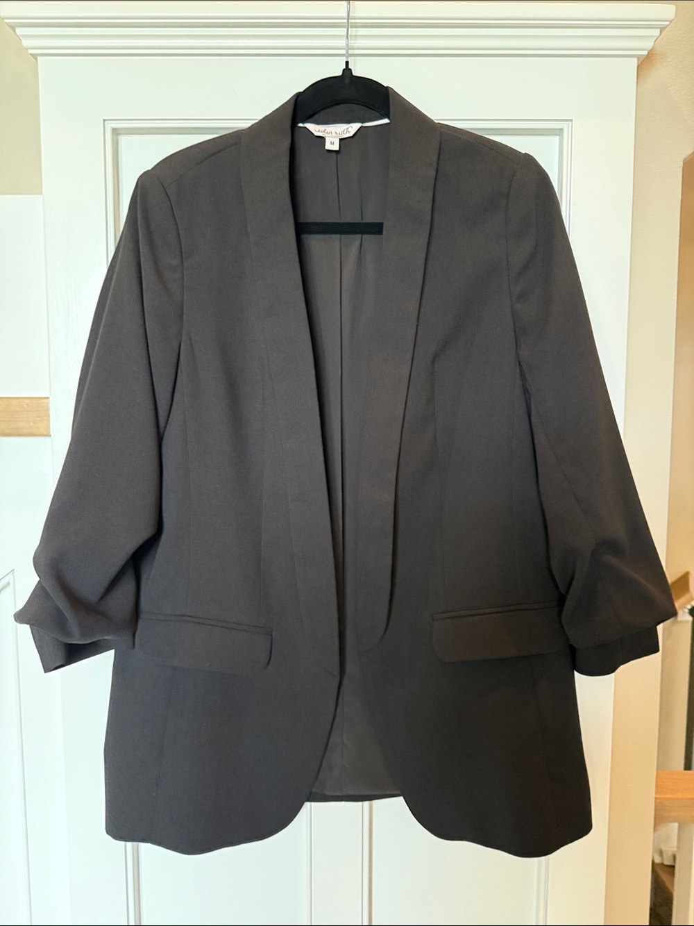 Women's Dark Gray Open-Front Blazer with Shawl Collar